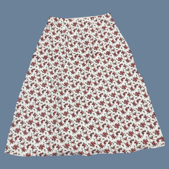 Danielle Bertnstein White & Red Floral Slip Midi Skirt with Side Slit Women - Picture 3 of 8